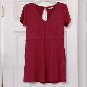 Z Supply Dark Red Brushed Fabric Suede Feel Short Sleeve Dress Sz XS